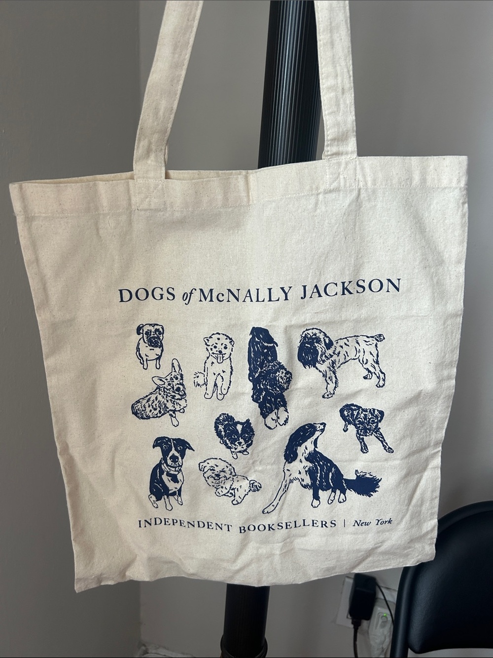Dogs of Cream Tote with Navy Dog Print McNally Jackson